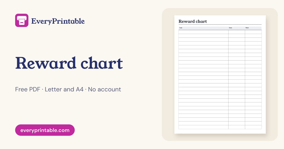 Task Sheet Word Printable Reward Chart for Tasks and Stickers | EveryPrintable